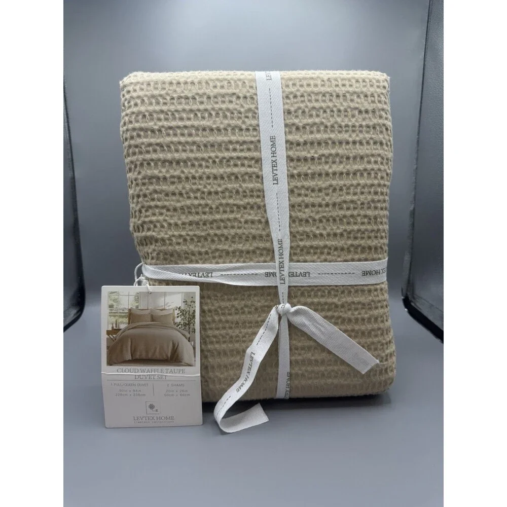 Levtex Cloud Waffle Textured 3 Piece Full/Queen Duvet Cover Set - Taupe